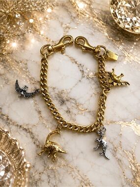 Custom Made Gold Dinosaur Charm Bag Chain Mixed Metal